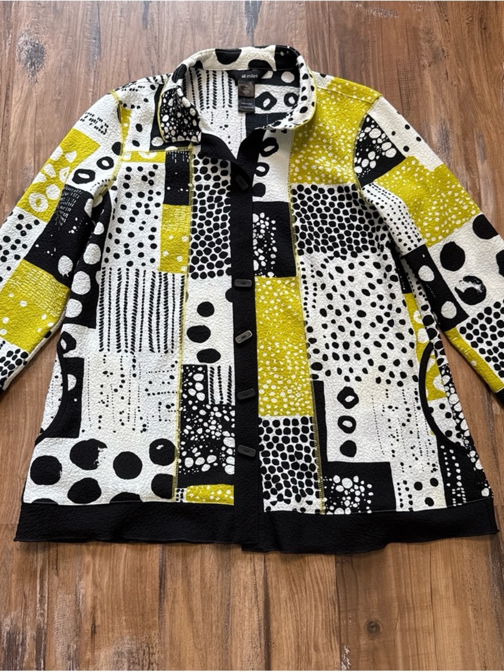Ali Miles Black, White & Yellow Button-Front Shirt/Jacket